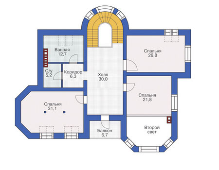 Планировка мансардного этажа :: Проект дома из кирпича 37-49