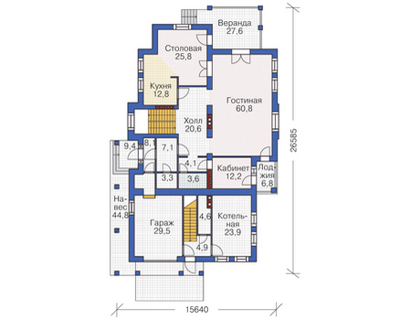 Планировка первого этажа :: Проект дома из кирпича 37-60