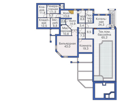 Планировка цокольного этажа :: Проект дома из кирпича 37-63
