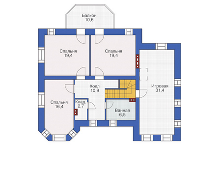 Планировка второго этажа :: Проект дома из кирпича 37-66