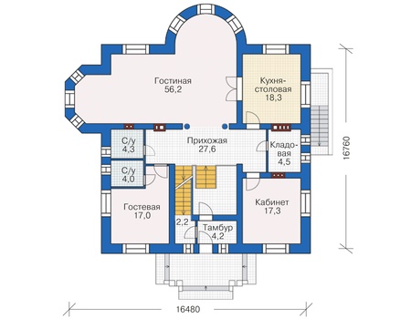 Планировка первого этажа :: Проект дома из кирпича 38-00