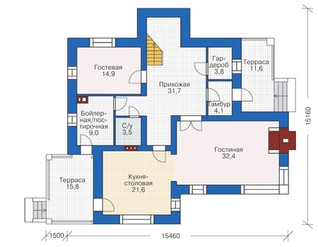 Планировка первого этажа :: Проект дома из кирпича 38-41