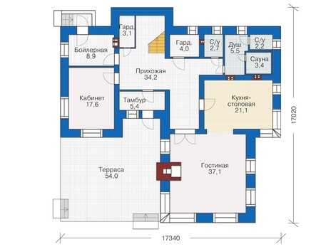 Планировка первого этажа :: Проект дома из кирпича 38-49