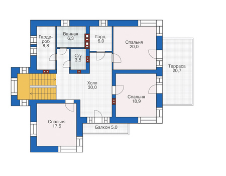 Планировка второго этажа :: Проект дома из кирпича 38-72