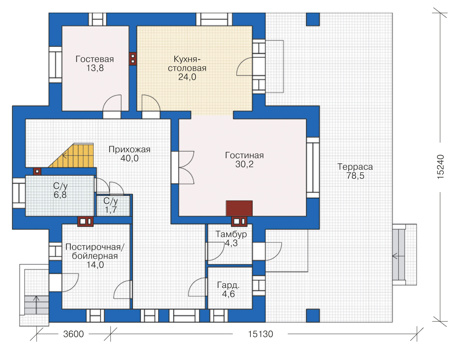 Планировка первого этажа :: Проект дома из кирпича 38-75