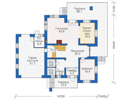 Планировка первого этажа :: Проект дома из кирпича 38-83