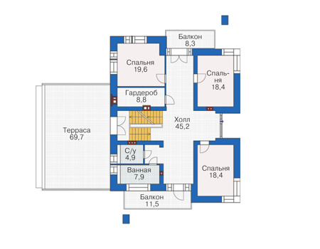 Планировка второго этажа :: Проект дома из кирпича 38-83