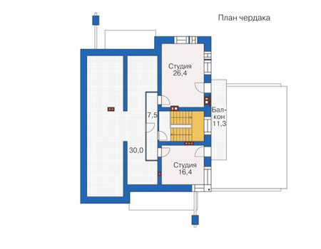 Планировка мансардного этажа :: Проект дома из кирпича 38-83