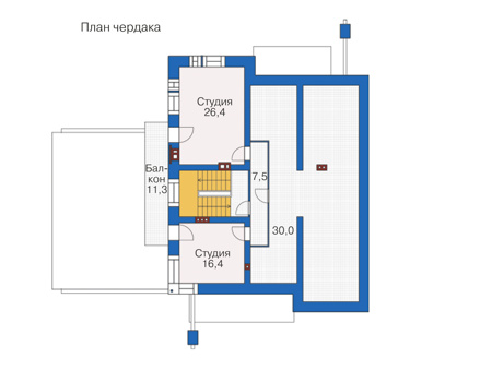 Планировка мансардного этажа :: Проект дома из кирпича 38-83