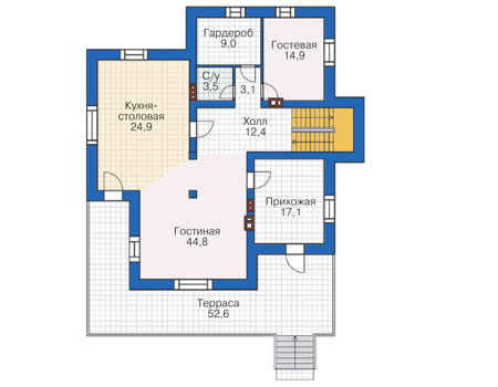 Планировка первого этажа :: Проект дома из кирпича 38-85