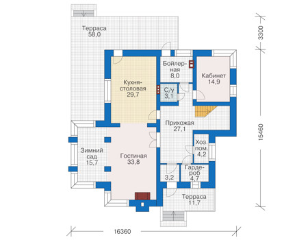 Планировка первого этажа :: Проект дома из кирпича 38-95
