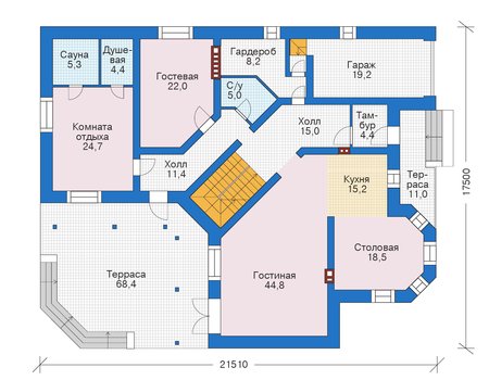 Планировка первого этажа :: Проект дома из кирпича 39-13