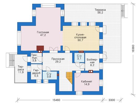 Планировка первого этажа :: Проект дома из кирпича 39-16