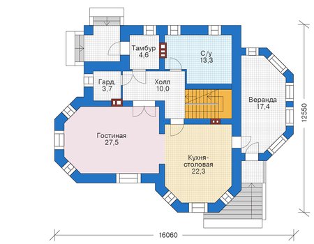 Планировка первого этажа :: Проект дома из кирпича 39-19