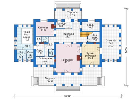 Планировка первого этажа :: Проект дома из кирпича 39-25