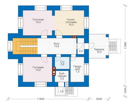 Планировка первого этажа :: Проект дома из кирпича 39-29