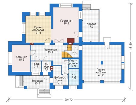 Планировка первого этажа :: Проект дома из кирпича 39-32