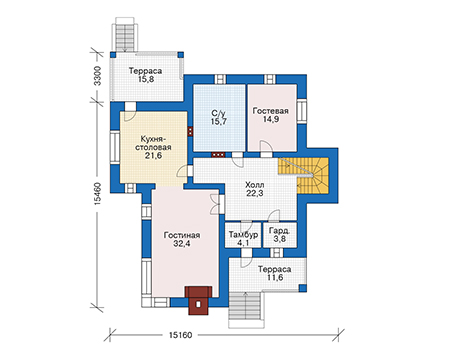 Планировка первого этажа :: Проект дома из кирпича 39-33