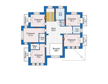 Планировка второго этажа :: Проект дома из кирпича 39-62