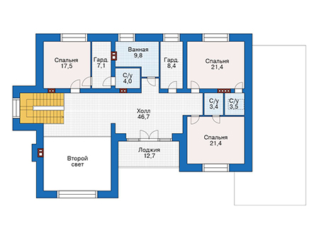 Планировка мансардного этажа :: Проект дома из кирпича 39-65
