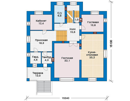 Планировка первого этажа :: Проект дома из кирпича 39-89