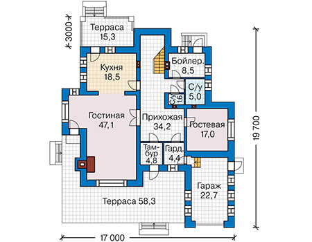 Планировка первого этажа :: Проект дома из кирпича 40-04