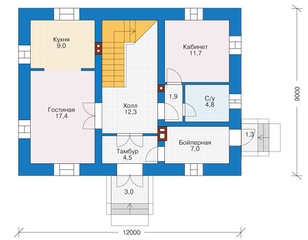 Планировка первого этажа :: Проект дома из кирпича 40-06