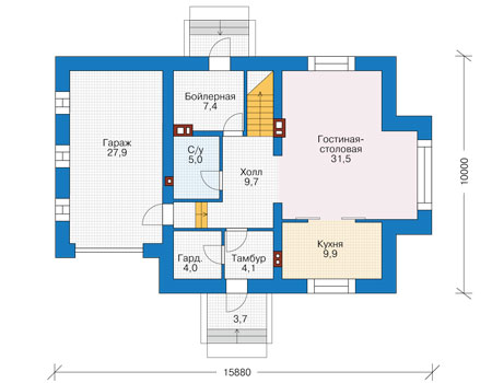 Планировка первого этажа :: Проект дома из кирпича 40-09