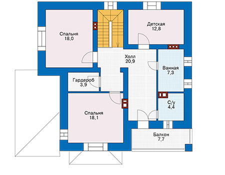 Планировка второго этажа :: Проект дома из кирпича 40-30