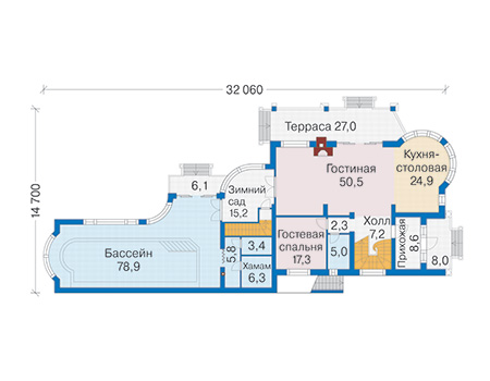 Планировка первого этажа :: Проект дома из кирпича 40-32