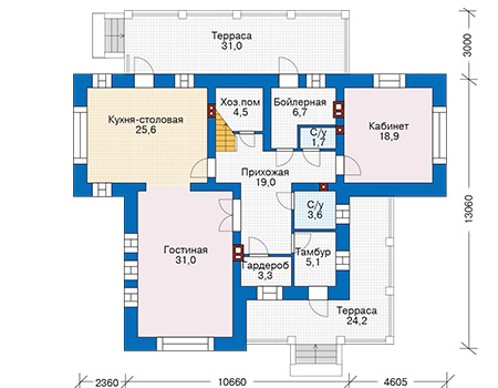 Планировка первого этажа :: Проект дома из кирпича 40-37