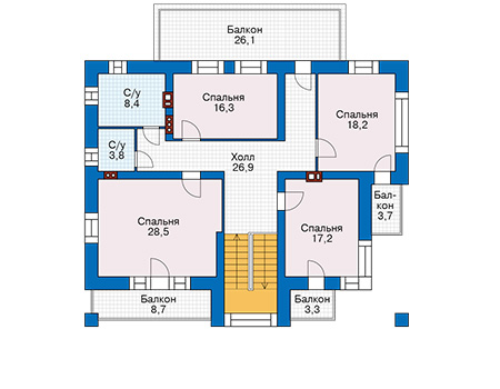 Планировка второго этажа :: Проект дома из кирпича 40-46