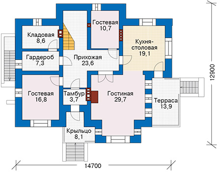 Планировка первого этажа :: Проект дома из кирпича 40-53