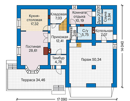 Планировка первого этажа :: Проект дома из кирпича 40-54