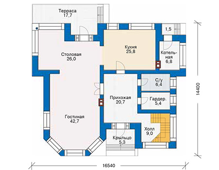 Планировка первого этажа :: Проект дома из кирпича 40-58