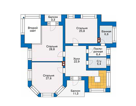 Планировка второго этажа :: Проект дома из кирпича 40-58