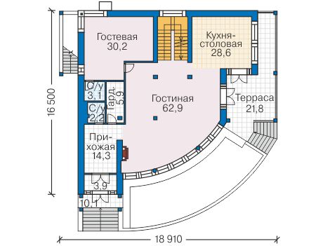 Планировка первого этажа :: Проект дома из кирпича 40-61