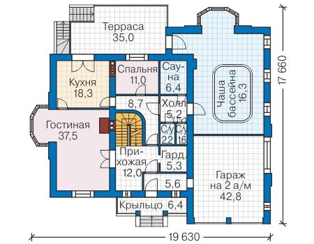 Планировка первого этажа :: Проект дома из кирпича 40-63