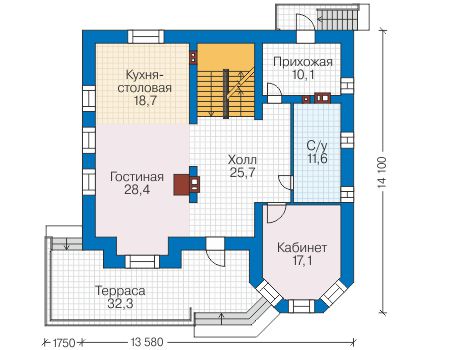 Планировка первого этажа :: Проект дома из кирпича 40-66