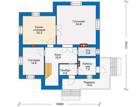 Планировка первого этажа :: Проект дома из кирпича 40-69
