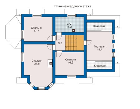 Планировка мансардного этажа :: Проект дома из кирпича 40-70