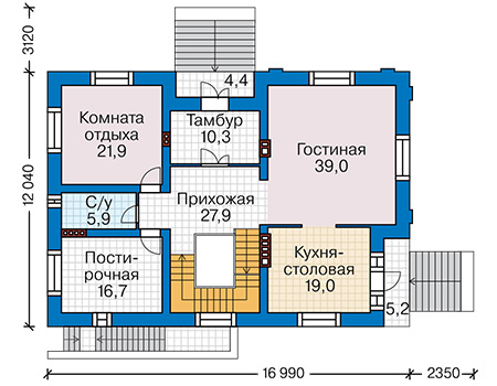 Планировка первого этажа :: Проект дома из кирпича 40-71