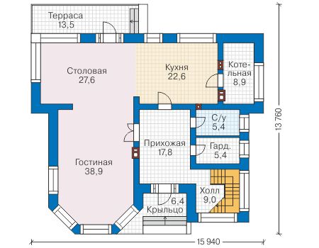 Планировка первого этажа :: Проект дома из кирпича 40-75