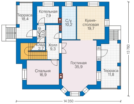 Планировка первого этажа :: Проект дома из кирпича 40-77