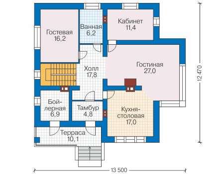 Планировка первого этажа :: Проект дома из кирпича 40-82