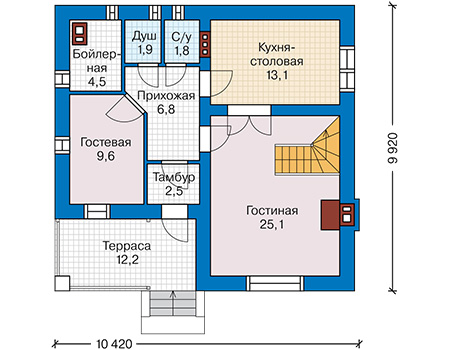 Планировка первого этажа :: Проект дома из кирпича 40-83