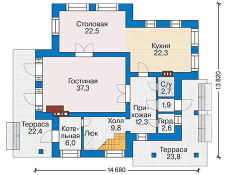 Планировка первого этажа :: Проект дома из кирпича 40-85