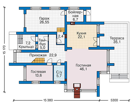 Планировка первого этажа :: Проект дома из газобетона 40-92