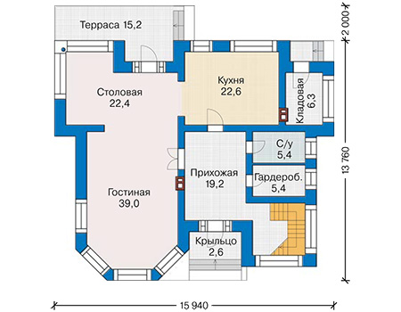 Планировка первого этажа :: Проект дома из кирпича 40-94