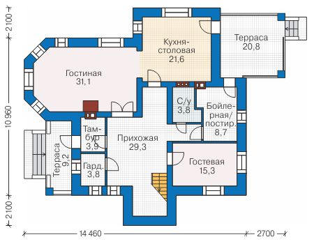 Планировка первого этажа :: Проект дома из кирпича 40-98